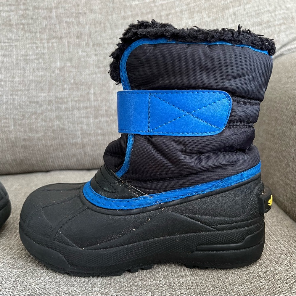Kid’s Sorel Winter Snow Boots Toddler Boy 12 Black Blue Yellow Faux Fur - Picture 7 of 12